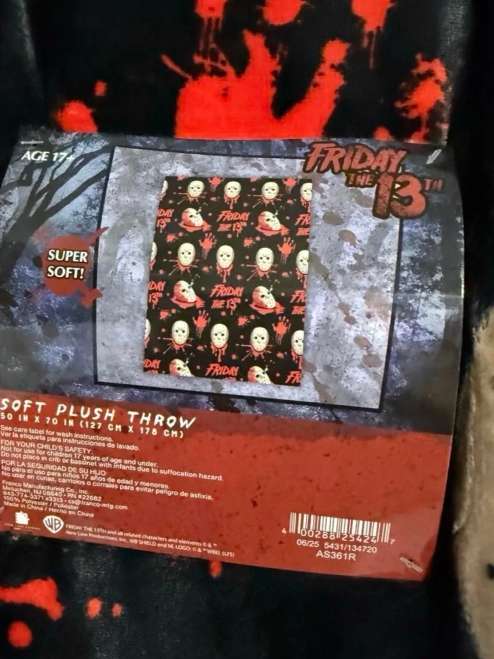 Friday the 13th Jason Plush Throw Blanket - Black & Red
